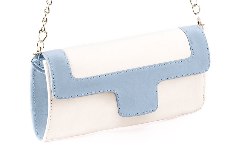 Women's off white and sky blue luxurious elegant clutch for ceremonies, weddings and evenings out. - Front view